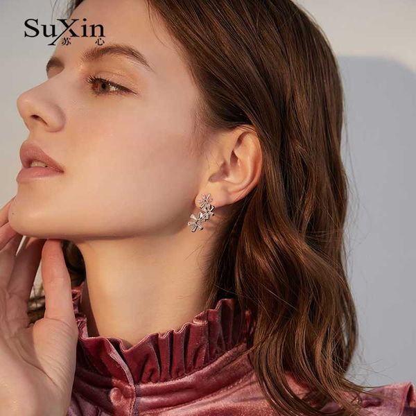 

suxin 925 серебряные иглы серьги новый темперамент искусственный кристалл серьги для женщин цветка подвеска подарка ювелирных изделий, Silver