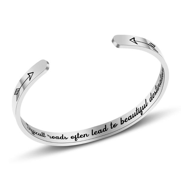 

stainless steel bracelet difficulty roads often lead to beautiful destinations bracelet inspirational arrow opening, Black