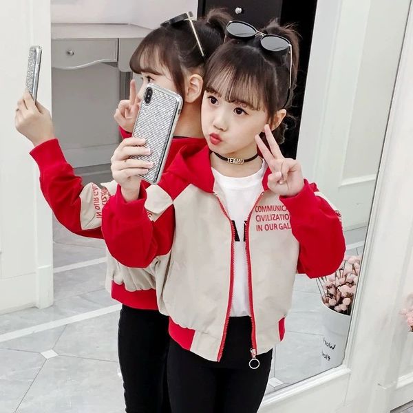 

2020 girls jackets autumn spring kids girl hooded coat patchwork children outerwear clothing for little girl outfits, Blue;gray