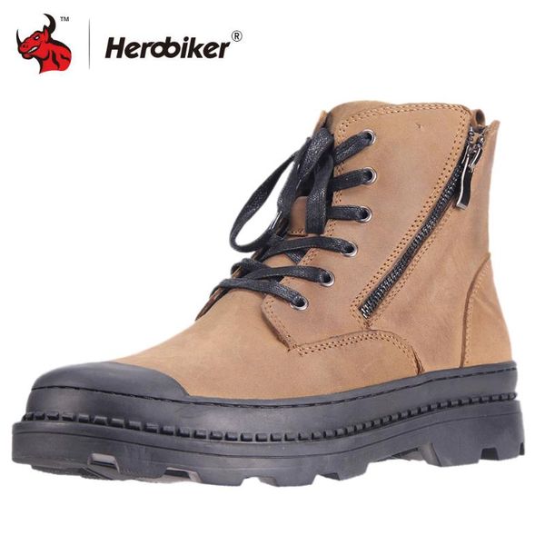 

herobiker motorcycle boots retro leather moto boots men motocross riding shoes motorcycle protection botas brown