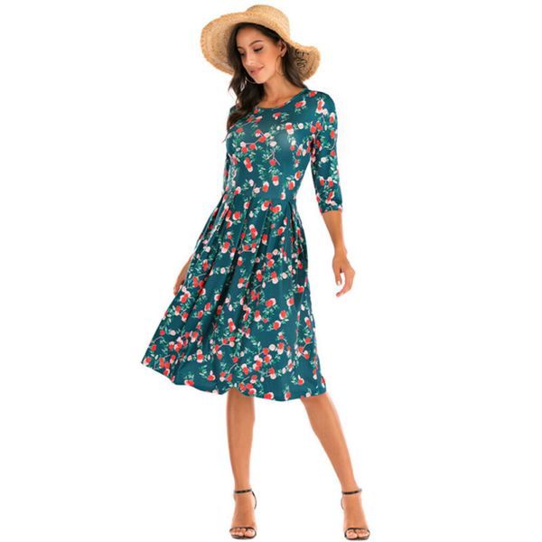 

casual print dresses women summer beach dress floral print sundress ladies half sleeve party dresses, Black;gray