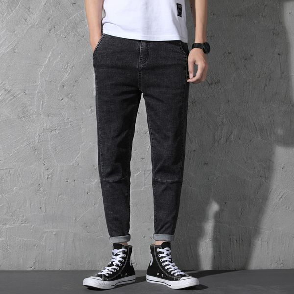 

spring summer thin section black gray ultra-stretch capri jeans men's slim fit pants men harem pants sub-large size fashion, Blue