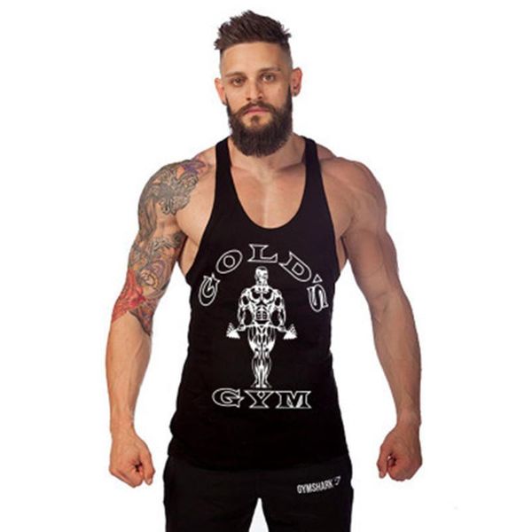 

muscle alive golds tank men bodybuilding stringer gymwear singlet fitness sleeveless shirt muscle vest cotton racerback elastic, White;black