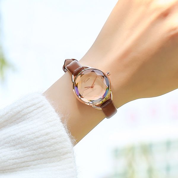 

chic fashion waterproof women watches quartz retro watch women multi-faceted brief ladies watch wholesale, Slivery;brown