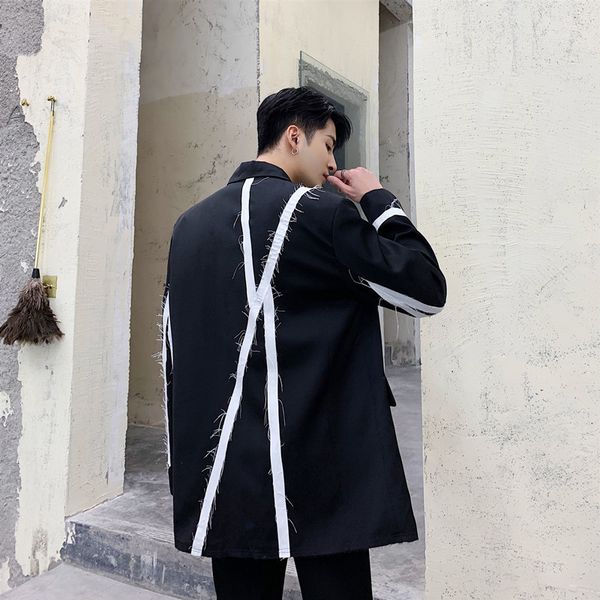 

2019 autumn and winter new dark minimalist black and white male raw edge stitching retro korean style couple casual suit, White;black