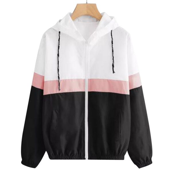 

calofe hooded sweatshirt windbreaker jacket zipper pockets 2019 autumn fashion casual long sleeve female jacket coats outwear, Black;brown