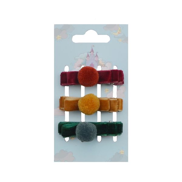 

autumn winter 3 pcs/pack burgandy/camel/green velvet wool ball hair clips velvet cutie headwear bow for toddler girls party life, Slivery;white