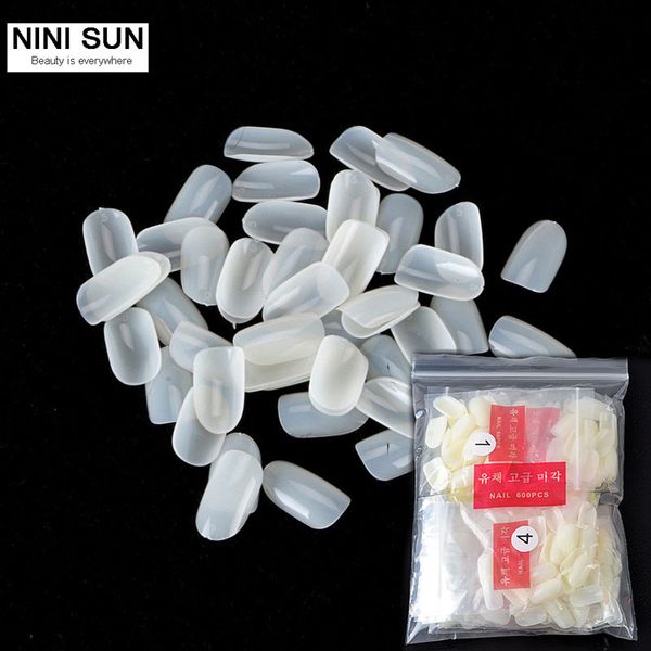 

500pcs +100pcs round short natural nail tips beauty salon full cover false french nail art tips fake acrylic nails tools, Red;gold