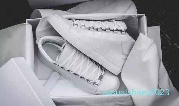 

2019 new new brand hiphop casual men sneakers blue genuine leather sheepskin arena lace-up kanye west trainers high to c23, Black