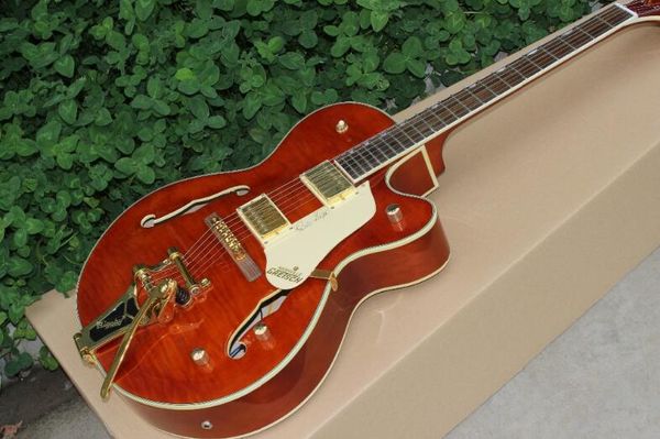

g f hole jazz electric guitar red tiger pattern custom jazz guitar rosewood fingerboard, mahogany panel, ing