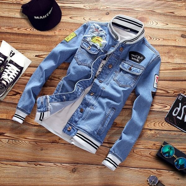 

весенний тренд повседневная свободная куртка мужские джинсовые куртки slim fit 2019 новая мужская мода прохладный воротник стойка плюс разме, Black;brown