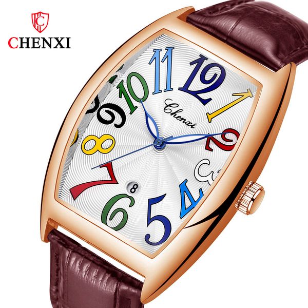 

luxuryunique wrist watch men clock big brand chenxi quartz genuine leather relojes hombre 2020 fashion cute new waterproof waches men, Slivery;brown
