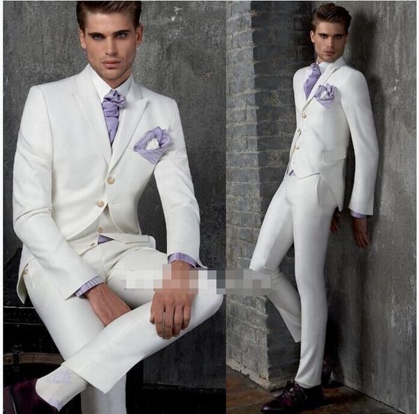 Hochzeit Mantel Hosen Design Groomsmen Schal Revers Bräutigam Smoking Weiß Männer Anzüge Hochzeit/Abschlussball Trauzeuge Blazer (Jacke + Hose + Weste)