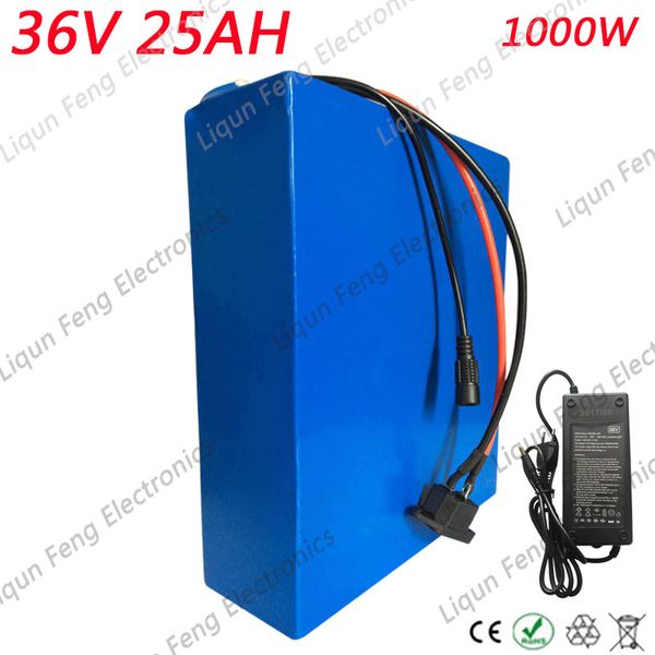 Customs livre Nenhum imposto 36V 1000W bateria 36V 25AH EBike Li-ion Battery 36V de íon de lítio bateria com 30A BMS e carregador 42V 2A