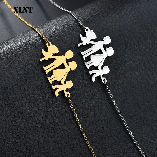 

xlnt fashion stainless steel figure family bracelets with mom dad girl boy women charm adjustable gold bracelets kids gift, Golden;silver