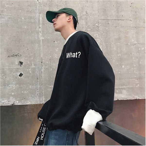 

2019 spring and autumn new hong style youth loose print hoodie fashion casual jacket white black gray / navy blue s-2xl