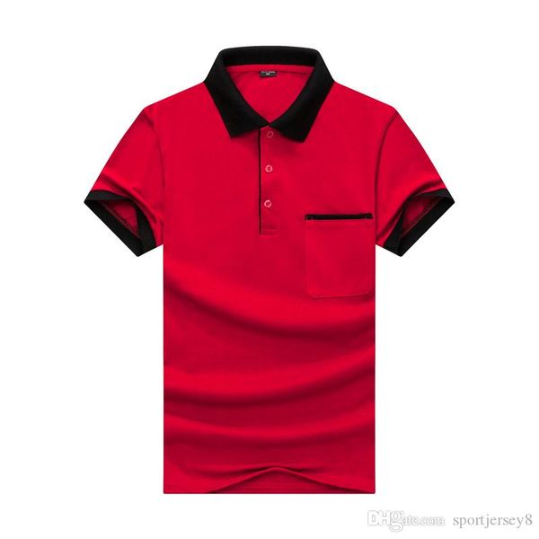 

beaded contrast lapel with pocket slim polo summer short sleeve red spell black t-shirt jh-015-019