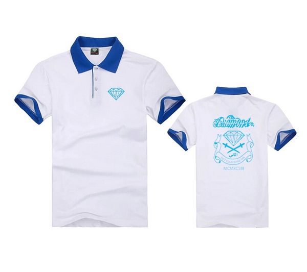 

8204 men print stand collar casual polo t shirt quick dry shirt, White;black