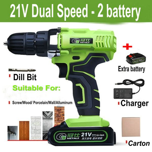 

waterproof 21v dual speed mini cordless electric screwdriver rechargeable lithium-ion battery electric drill power tools