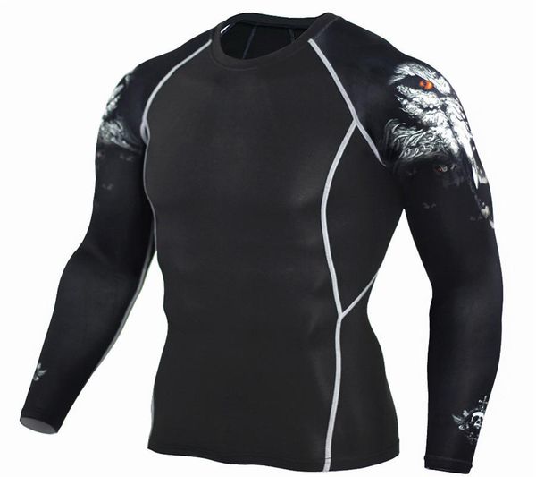 

men running t-shirt sport tights quick drying plus size wolf 3d printed tshirt compression tights men fitness running gym shirt, Black;blue