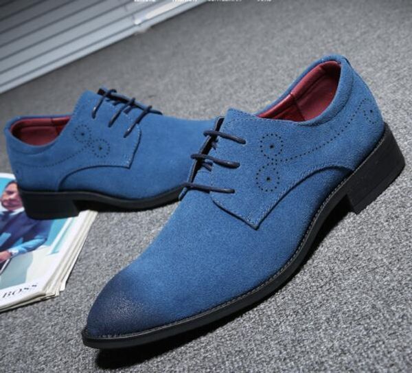 

mens lace-up suede dress shoes leather flats wedding office oxfords shoes for men pointed toe formal shoes large size 47 48, Black