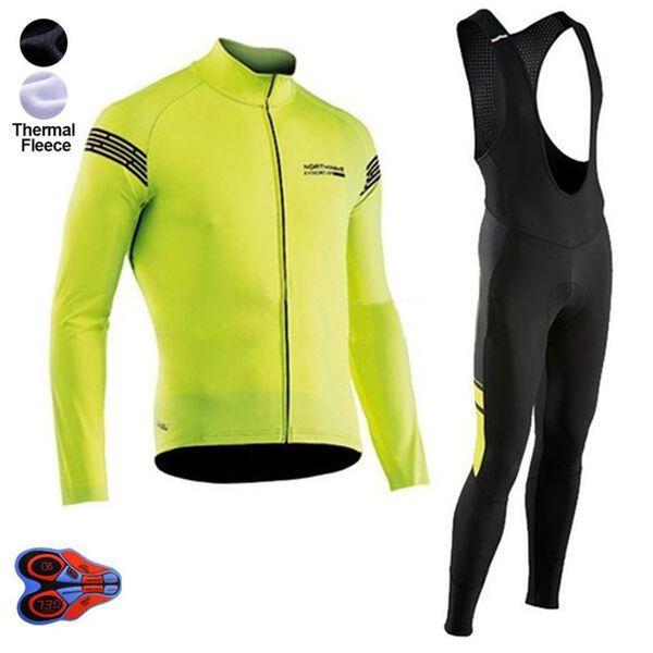 

2018 pro winter thermal fleece nw team cycling jersey long sleeve jerseys cycling bib pants set clothes 9d gel pad kits, Black;red