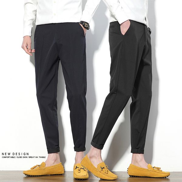 

men's pants fashion casual solid slim korean version formal suit for clothing, Black