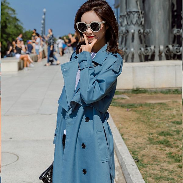 

fashion windbreaker coats long section 2019 new spring autumn coat women trench coats korean loose casual ladies outerwear, Tan;black