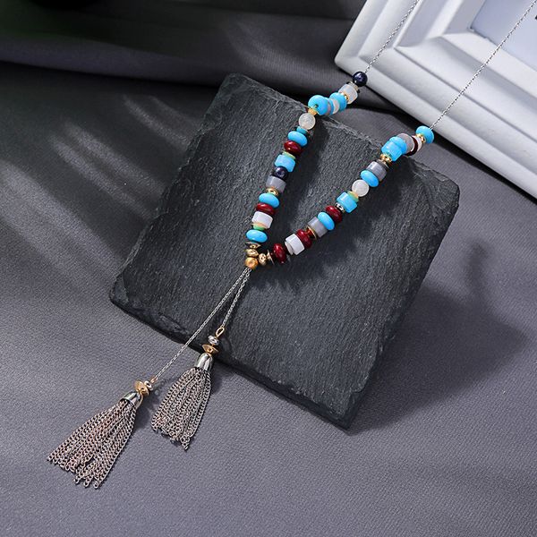 

kissme women necklace bohemian acrylic beads tassel charm necklace fashion jewelry gifts for women, Silver