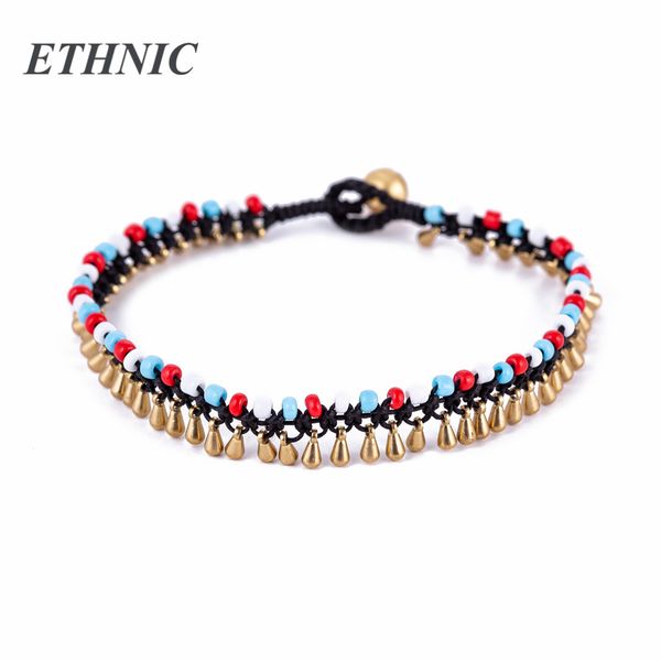 

ethnic bohemian waterdrop shaped charm anklet for women small beads linked chain ankle bracelet foot jewelry, Red;blue