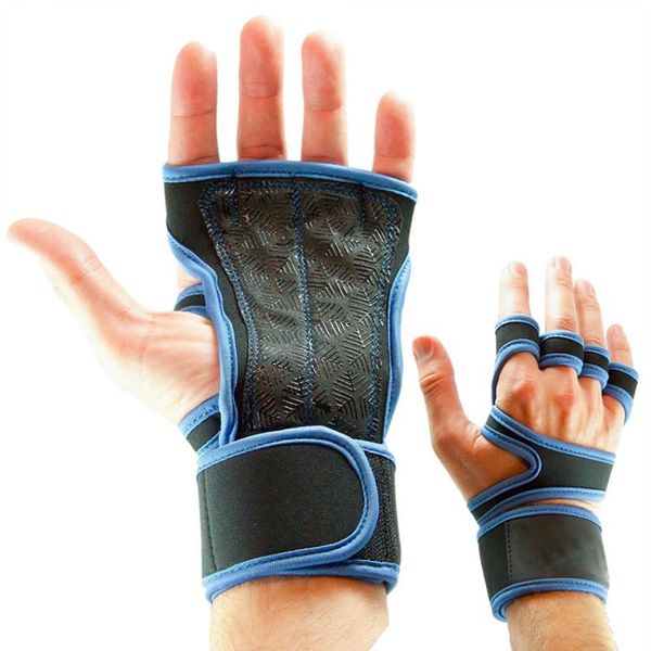 

half finger gloves anti-slip compression wrist support brace fitness weight lifting sports training handwear palm protector, Black