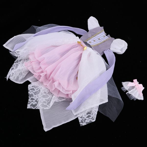 

fairy party gown dress gray bowknot collar for 1/4 bjd doll outfit