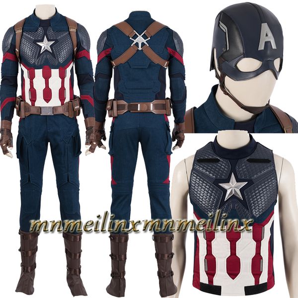 

captain america avengers 4 endgame steve rogers cosplay costume superhero fancy outfit customized halloween suit helmet hat, Black;red