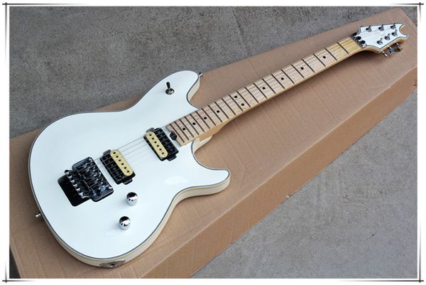 Chitarra elettrica con corpo bianco Floyd Rose HH Open Pickups con hardware cromato, tastiera in acero, personalizzabile