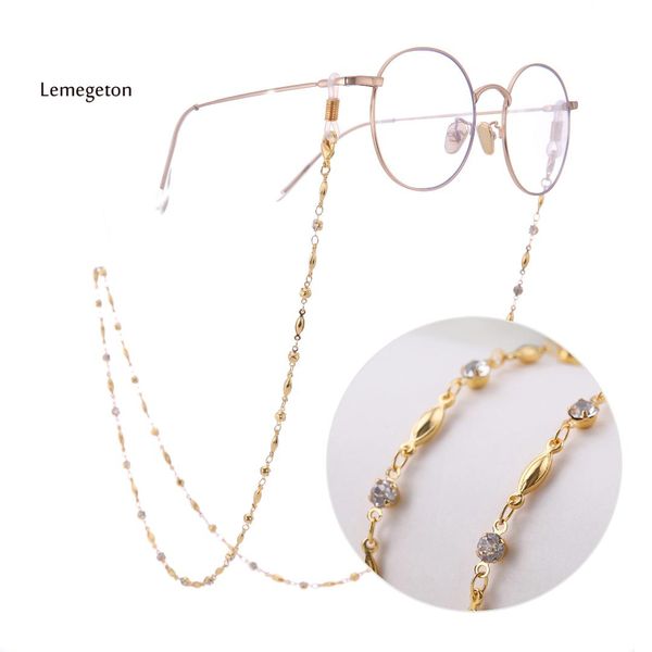 

lemegeton 78cm sunglasses strap cord glasses chain with white crystal eyeglass lanyard sunglasses chain holder zonnebril koord, Silver