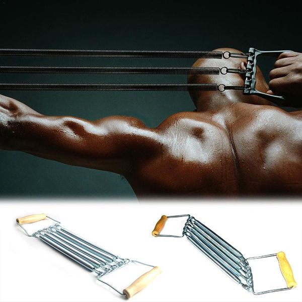 

chest expander arm pull exerciser with wooden handle spring tensioner