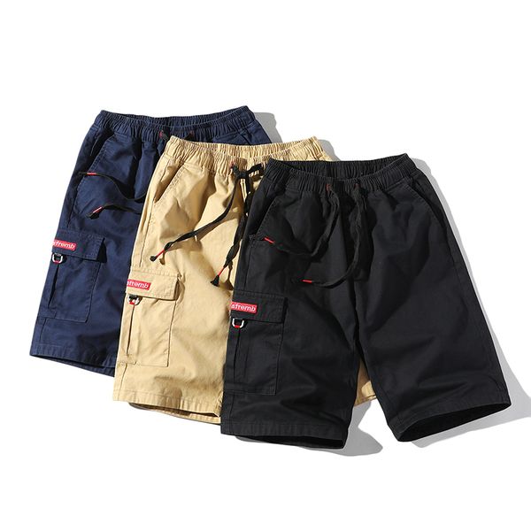 

mens summer shorts mens new fashion casual loose solid cargo shorts cotton multi-pocket knee length large size 4xl, White;black