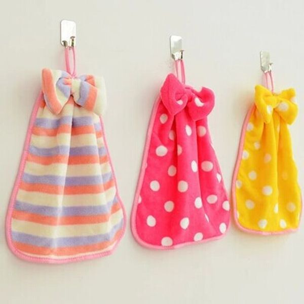 

coral velvet bow hanging towel strong absorbent, lint-cloth kitchen towel 30g