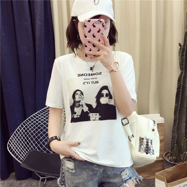 

short-sleeved t-shirt women's summer clothes ulzzang loose half-sleeved t-shirt student chic hong kong style top, White