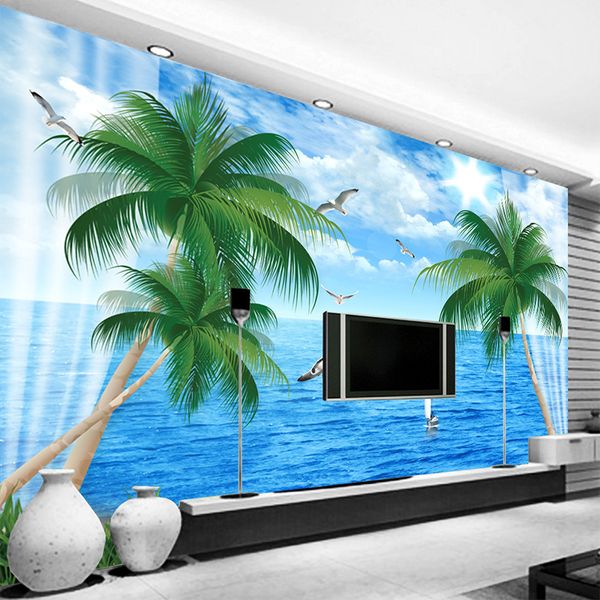 

drop shipping пользовательские 3d mural свежий вид на море красивый вид на море средиземноморский стиль mural диван гостиная тв фото обои