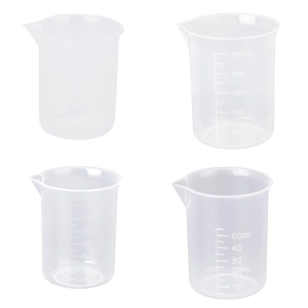 

4x 50/100/150/250ml clear kitchen lab graduated beaker measuring cup tool
