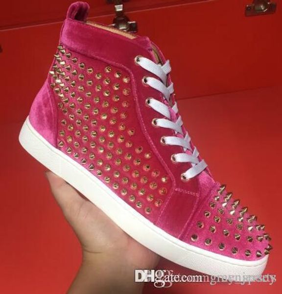 

velvet with spikes shoes men's flat red bottom sneakers wedding party dress casual trainers sneaker 35-46 wholesale, Black