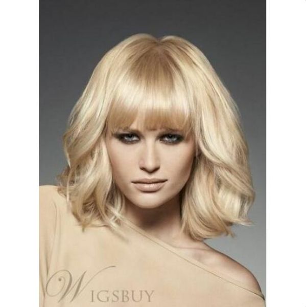 100 Real Hair Charming Hairstyle Medium Wavy Blonde 12inches