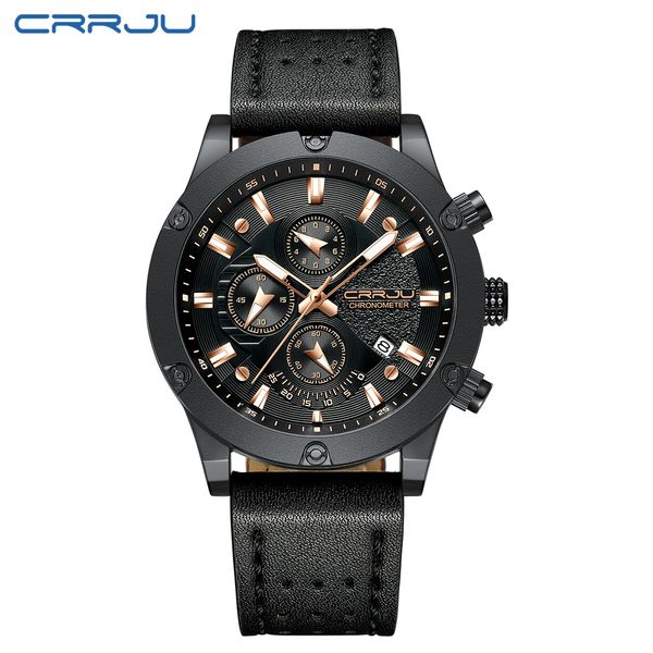 

2020 crrju watch men fashion sport quartz clock mens watches luxury gold waterproof leather casual watch relogio masculino, Slivery;brown