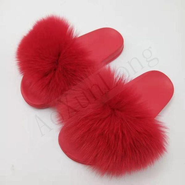 

summer fur slippers women red soles fashion fluffy slippers ladies fur furry sandals flip-flops wholesale, Black