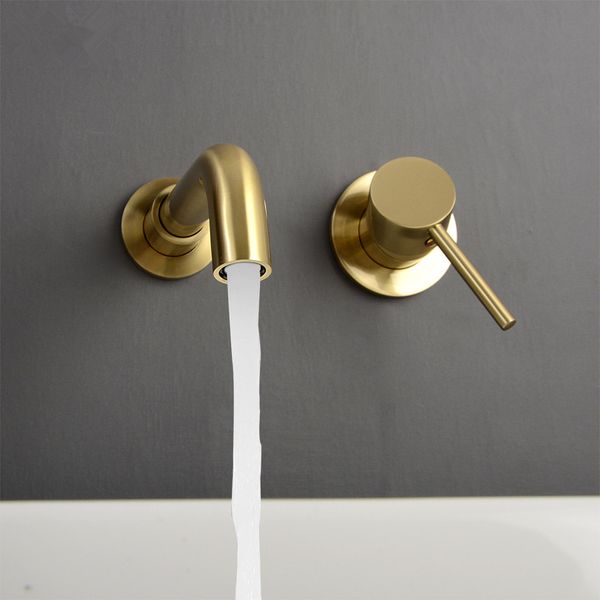 

minimalism bathroom faucet single handle wall mounted black & brushed gold water mixer tap 360 degree rotatable