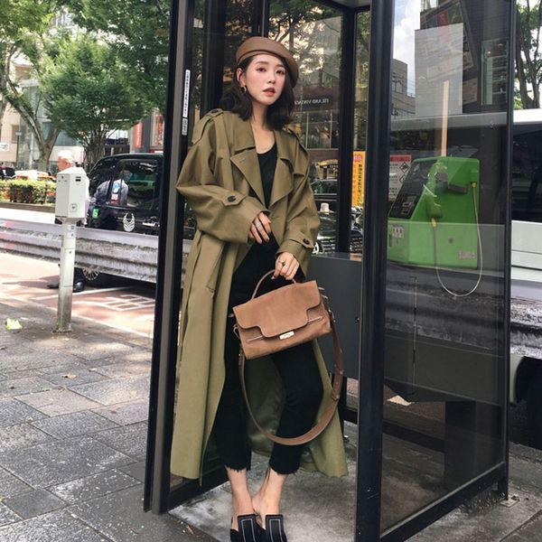 

trench coat for women 2019 spring fashion double breasted trench coat long female overcoat streetwear casaco feminino lj42, Tan;black