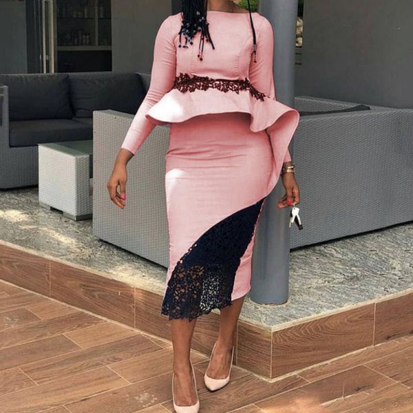 

африканский женщины платье кружева лоскутная bodycon коктейль платья женские оборками высокой талией длинные рукава офис ретро платье, White;black