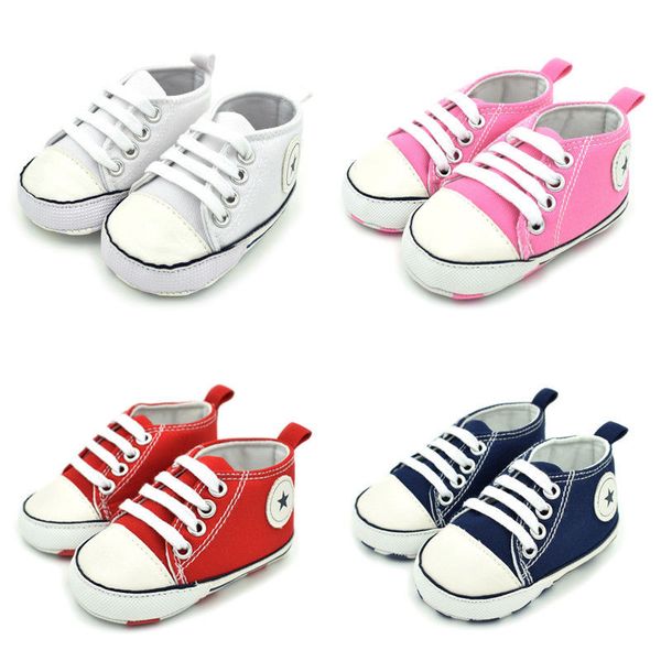 

infant newborn baby boy girl soft sole canvas pram shoes star casual shoes trainers 0-18 months, Black