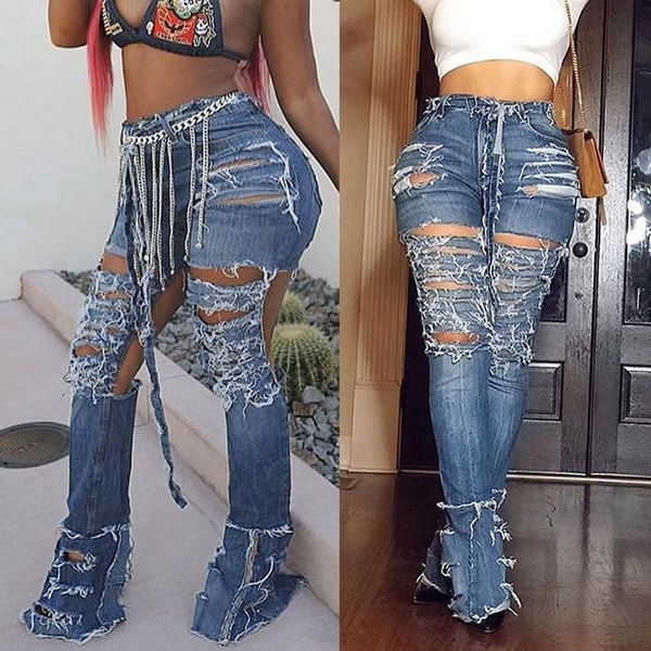 

women solid hole button zipper pocket jeans casual denim slim tight flares pants fashion leisure work man woman winter, Blue